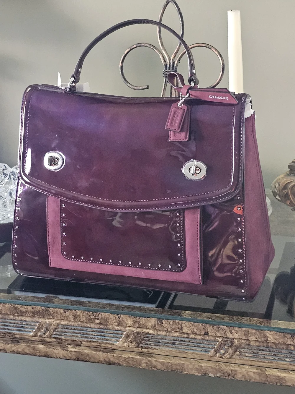 Coach Patent Leather Satchel in Burgundy